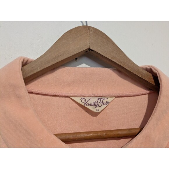 Vintage Vanity Fair Robe L Belted Peach Velour Fleece Housecoat Maxi Kaftan 70s - Picture 3 of 6